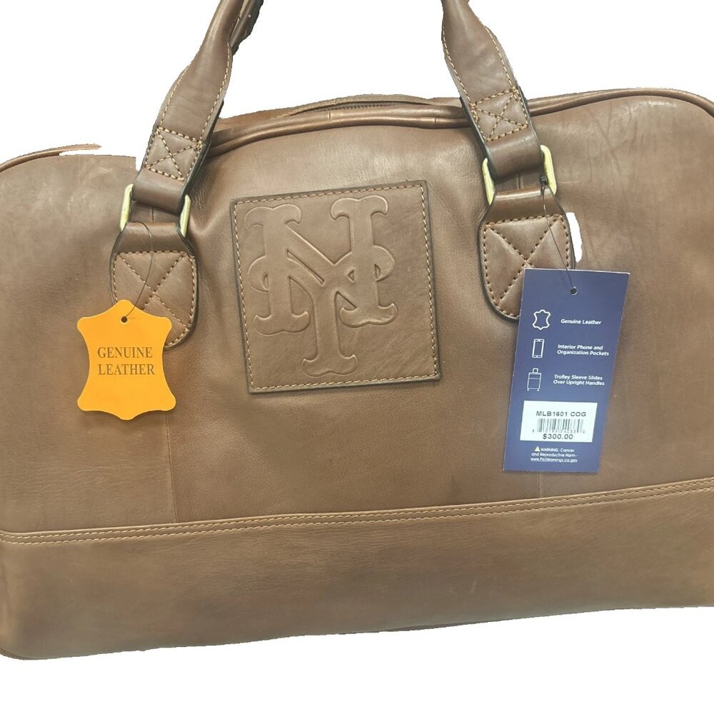 NWT Genuine NY Yankees Brown Leather Duffle Weekend Bag Shoulder Strap $300